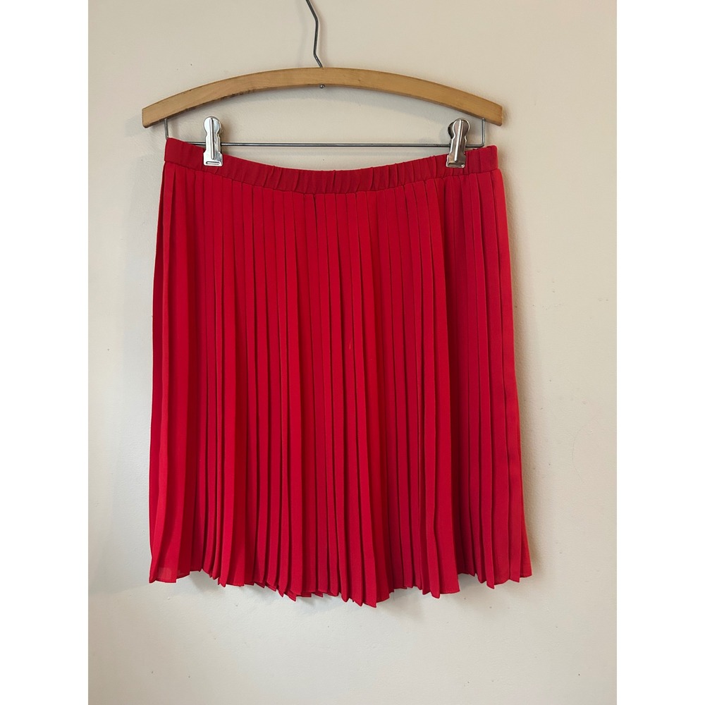 Y2K Max‎ Studio London Red Pleated Midi Skirt Size M Elastic Waist Holiday Party